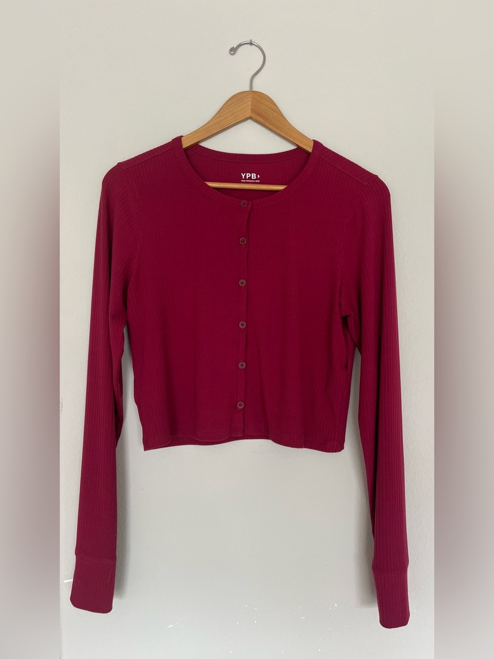 Abercrombie & Fitch YPB Ribbed Long Sleeve Cardigan — Berry Red